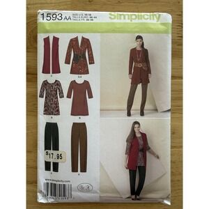 Simplicity Pattern 1593 KNIT JACKET, VEST, TUNIC, PANTS & BELT Misses' Sz 10-18